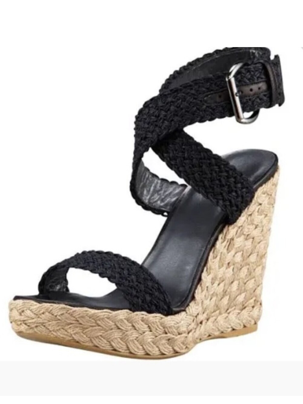 Stuart Weitzman Black Wedge Sandals